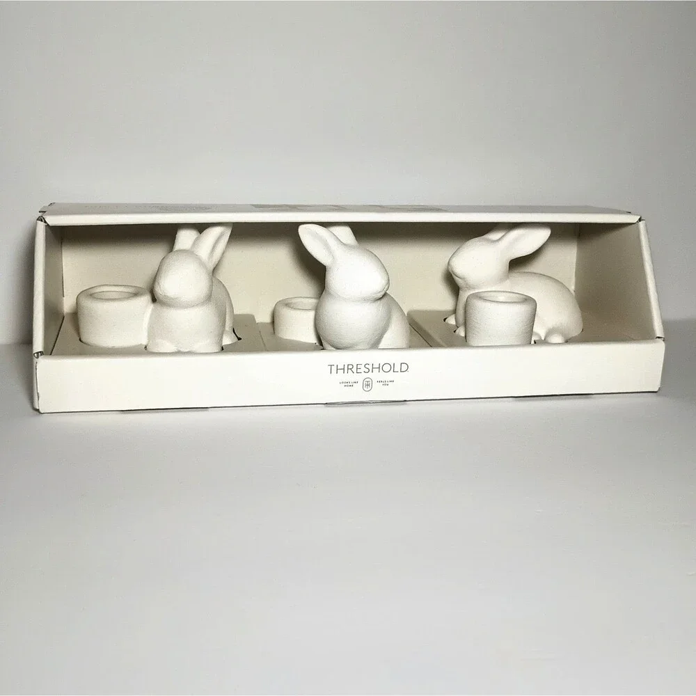 Threshold Easter Bunny Taper Candle Holders Set of 3 NWT Cottagecore Woodland